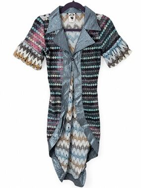 VINTAGE Nuvula Metallic Trim Crochet Knit High Low Duster Jacket Small